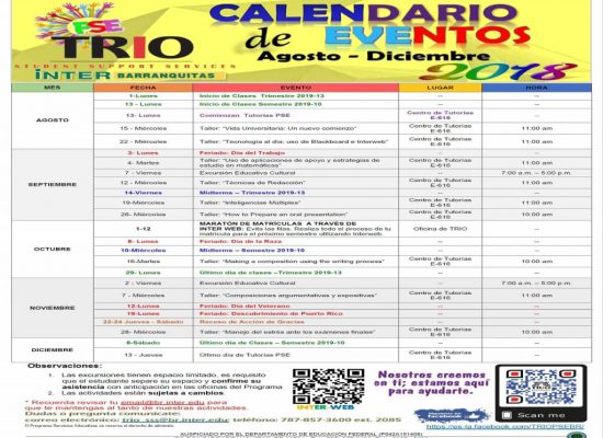 Calendario de Eventos Programa de Servicios Educativos