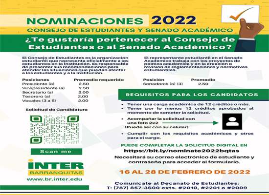 Nominaciones Consejo de Estudiantes y Senado Académico 2022