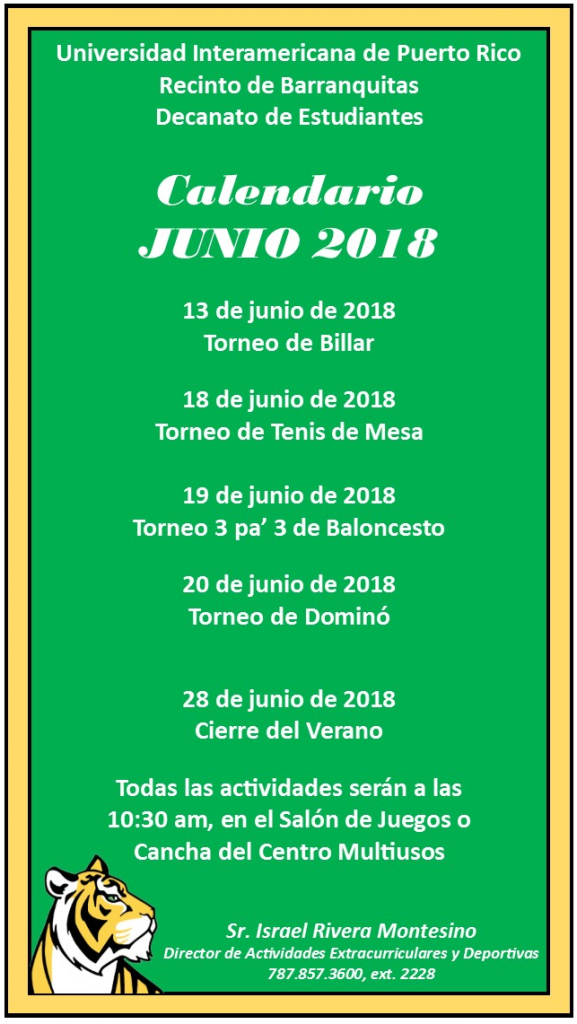 Calendario De Actividadesjunio 2018 - Universidad Interamericana De ...